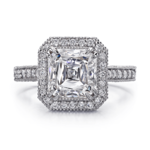 Asscher Cut Diamond Engagement Ring with Pave Set Classic Setting