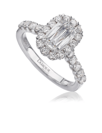 Traditional diamond engagement ring with round cut diamond setting in 18K white gold