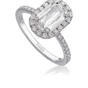 Classic Diamond Engagement Ring with Diamond Set Halo and Shank Set in 18K White Gold