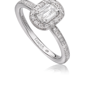Deco Inspired Diamond Engagement Ring Set in 18K White Gold Diamond Setting