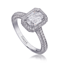 Simple deco design diamond engagement ring with round cut diamond setting