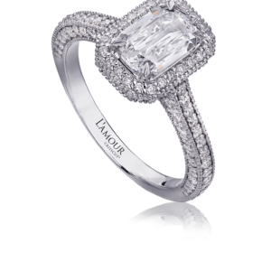 Simple Deco Design Diamond Engagement Ring with Round Cut Diamond Setting