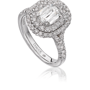 Stunning Diamond Engagement Ring Set in 18K White Gold with Double Halo