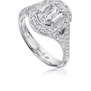 Deco Inspired Diamond Engagement Ring Set in 18K White Gold with Pave Setting