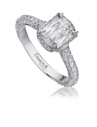 Classic diamond engagement ring with pave set diamond setting