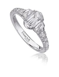 Classic diamond engagement ring with side diamonds set in 18K white gold.