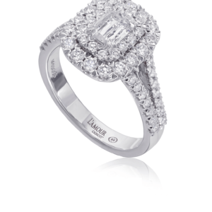 Double Halo Engagement Ring Set with Round Diamonds in White Gold