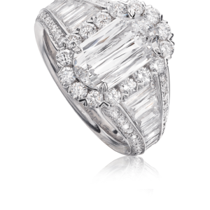 Extraordinary Diamond Engagement Ring in 18K White Gold with Multiple Tapered Baguettes