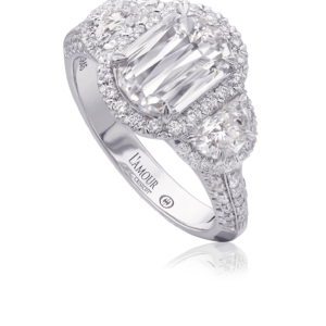 Impressive Diamond Engagement Ring with Unique Half Moon Diamond Sides and Pave Setting in 18K White Gold