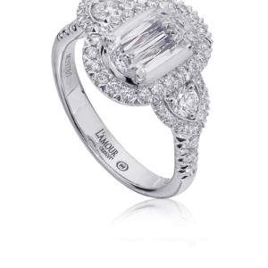 Unique Diamond Engagement Ring in 18K White Gold with Round Diamond Sides