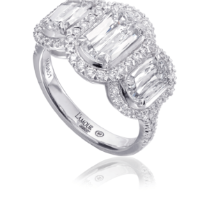3 Diamond Engagement Ring with Round Cut Diamond Setting in 18K White Gold