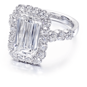 Simple Emerald Cut Diamond Engagement Ring with Round Diamond Setting