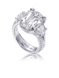 Impressive diamond engagement ring with unique shaped diamond sides set in Platinum