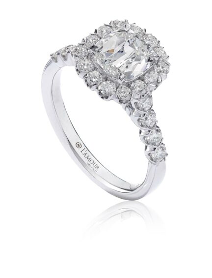 white gold, classic cushion cut diamond engagement ring