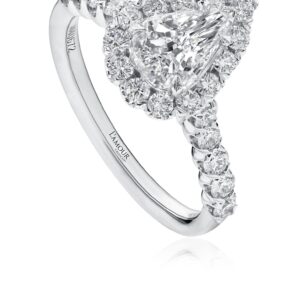 Classic Pear Shaped Diamond Engagement Ring with Halo in 18K White Gold