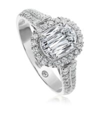 Halo engagement ring with double row diamond band