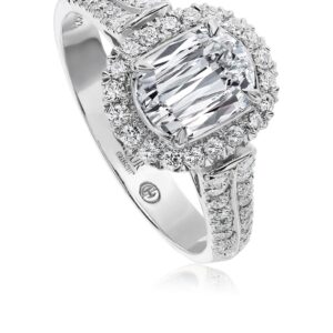 Halo Engagement Ring with Double Row Diamond Band