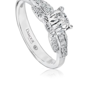 Simple Engagement Ring with Cushion Cut Diamond and Round Diamond Setting