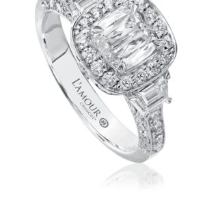 Vintage Inspired Cushion Cut Diamond Engagement Ring in White Gold