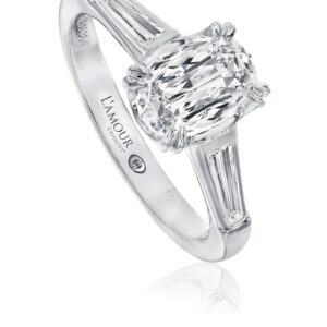 Oval Solitaire Engagement Ring with Tapered Baguette Sides