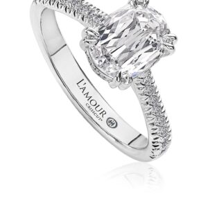 Oval Solitaire Engagement Ring with Pave Set Diamond Band