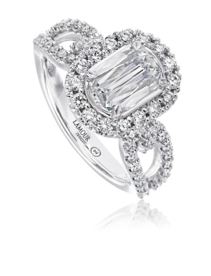 White gold diamond engagement ring with halo and round diamond setting