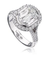 Classic diamond engagement ring with diamond set, split shank setting