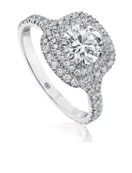 Double halo engagement ring setting with round diamond split shank