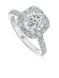 Halo engagement ring setting with diamond band