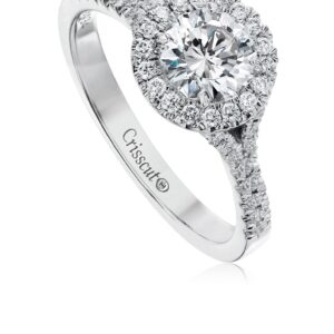Simple Engagement Ring Setting with a Halo and Pave Set Split Shank
