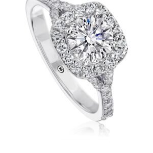 Classic Engagement Ring Set with a Halo and Delicately Split Shank