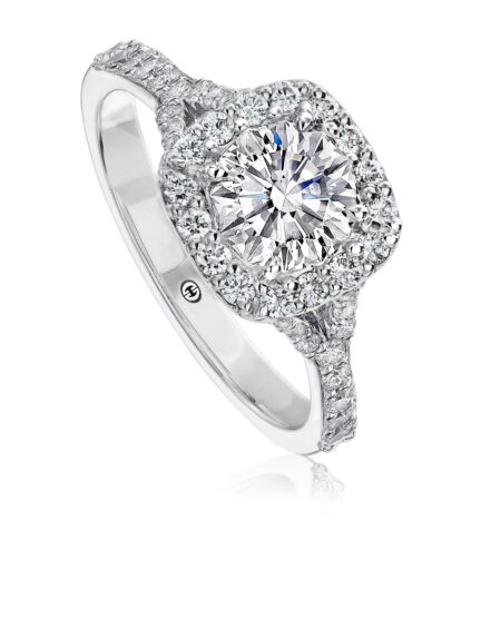 Classic engagement ring setting with halo and delicately split shank