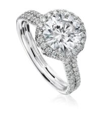 Halo engagement ring setting with double diamond band