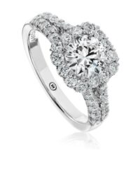 Diamond halo engagement ring setting with diamond set split band