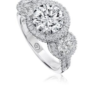 Traditional 3 Stone Diamond Halo Engagement Ring Setting