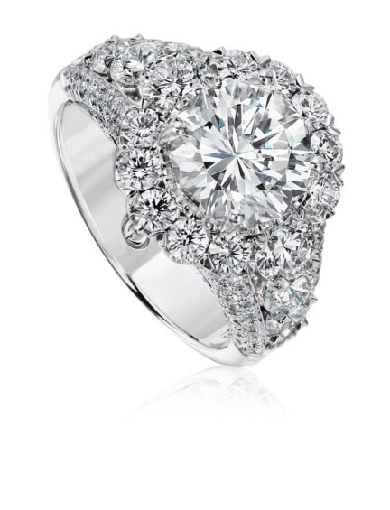 Elegant diamond engagement ring setting with round cut diamonds in white gold