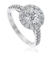 Halo diamond engagement ring setting for round diamond with diamond band