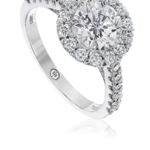 Halo Diamond Engagement Ring Setting for Round Diamond with Diamond Band