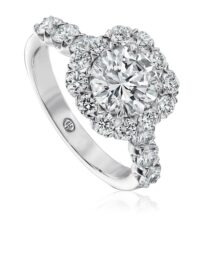 Classic halo engagement ring setting with round diamond band