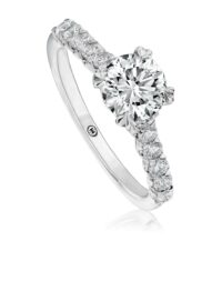 Classic solitaire engagement ring setting with diamond band