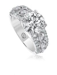 Vintage inspired solitaire engagement ring setting with round cut diamonds