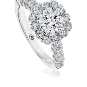 Classic Halo Engagement Ring Setting with Round Diamond Band in White Gold