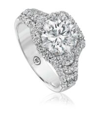 Elegant round diamond engagement ring setting with 3 row round diamond band