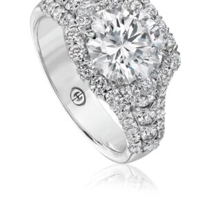 Elegant Round Diamond Engagement Ring Setting with 3 Row Round Diamond Band