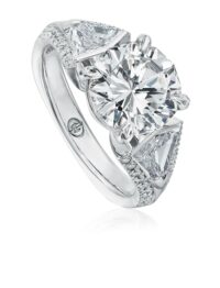 Round diamond solitaire engagement ring setting with unique side diamonds