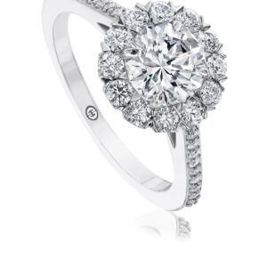 Traditional Halo Engagement Ring Setting with Pave Set Diamond Band