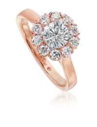 Rose gold round diamond halo engagement ring