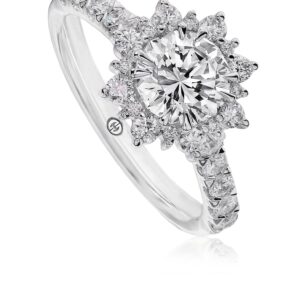 Floral Halo Engagement Ring Setting with Round Diamond Band
