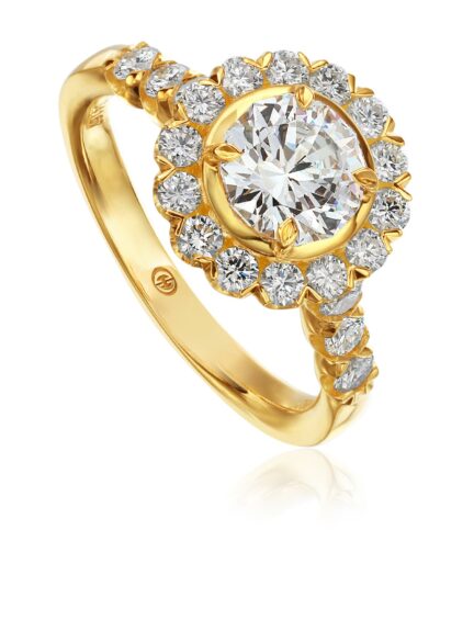 Yellow gold engagement ring with halo design
