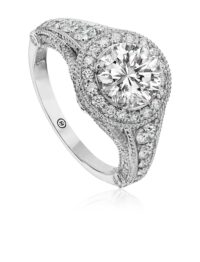Vintage inspired round diamond engagement ring with milligrain edge design